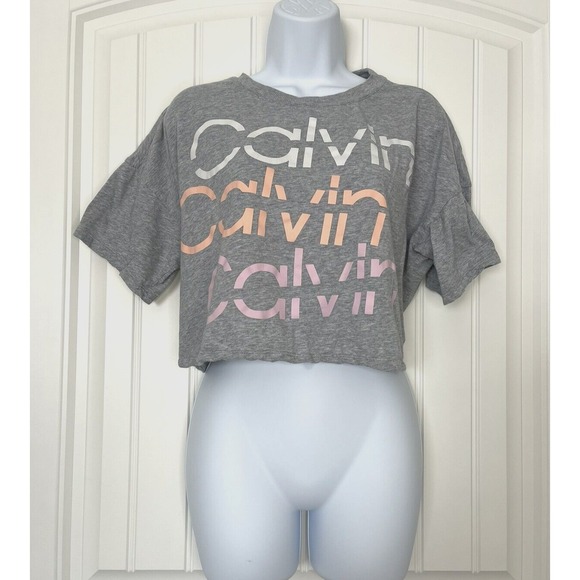 Calvin Klein Tops - Calvin Klein Performance Sliced Logo Cropped Gray Short Sleeve T-Shirt Womens M